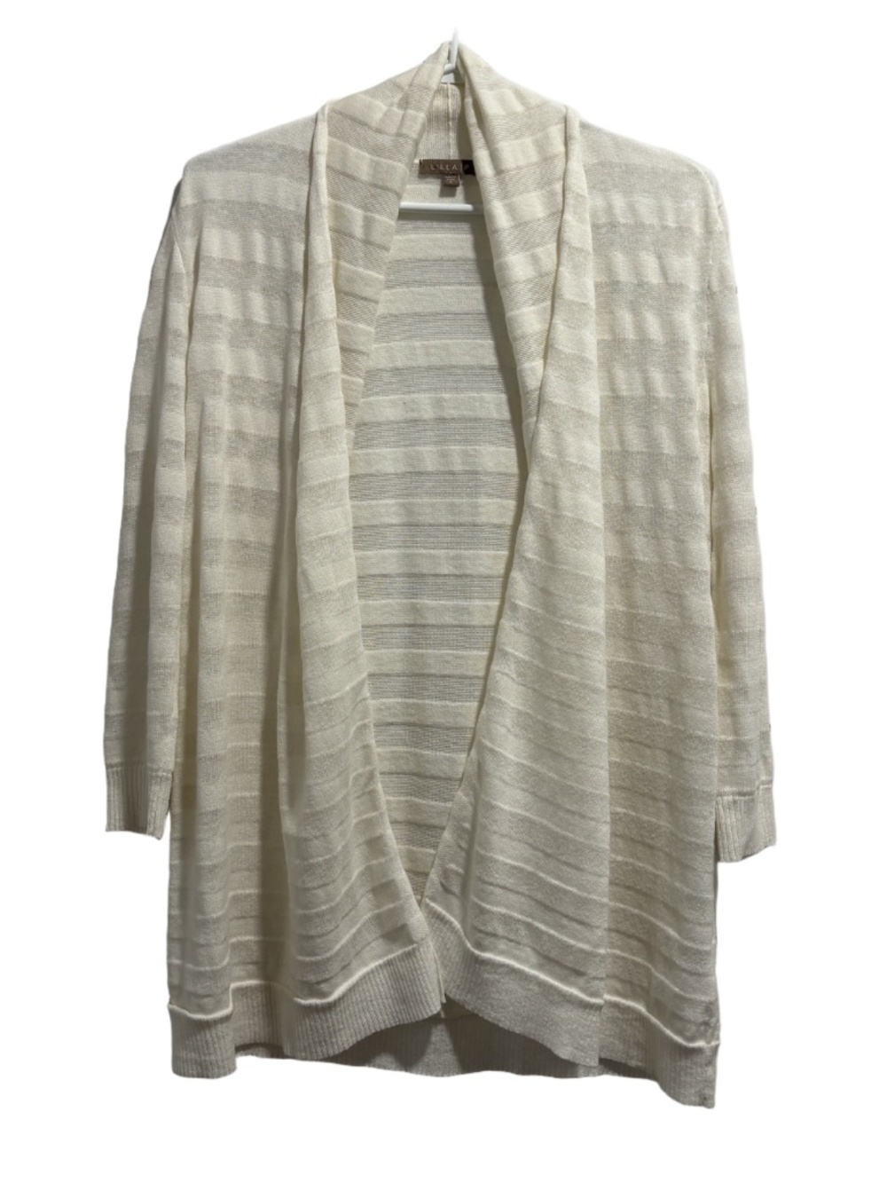 Lilla P Cream Open Front Textured Striped Cardigan Sweater lightweight size sm